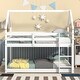 preview thumbnail 16 of 19, Twin over Twin Size Wood Loft Bed with Roof Design, Safety Guardrail and Ladder