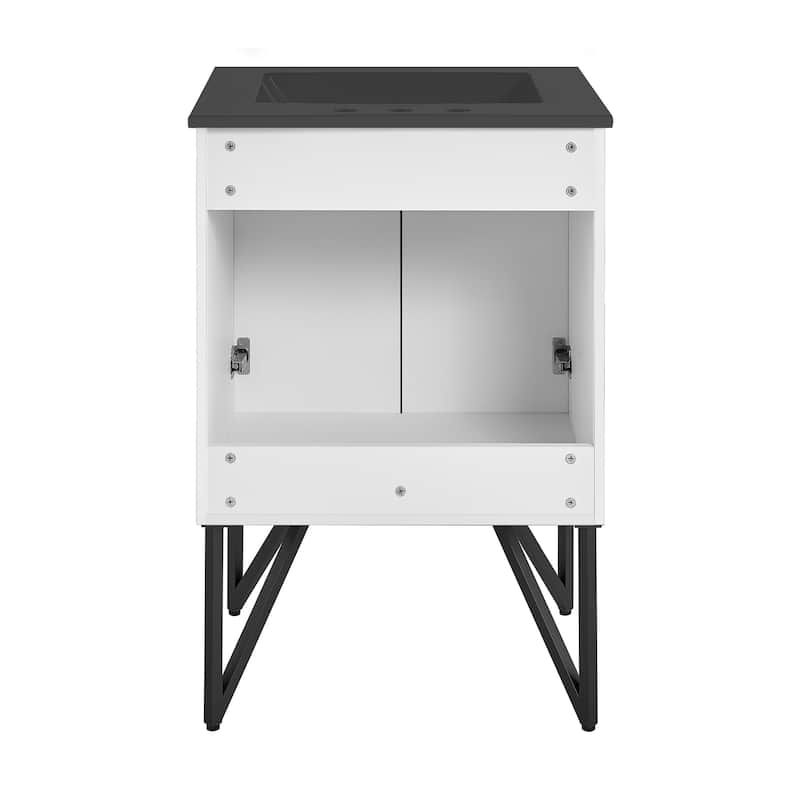 Annecy 24 In. White Bathroom Vanity With Black, 3-Hole Ceramic Sink Top