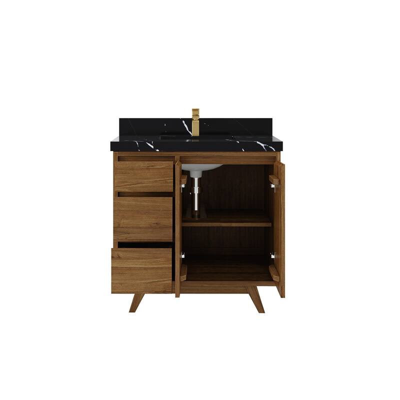 Willow Collections 36 in. W x 22 in. D Madison Teak Center Sink Bathroom Vanity with Countertop