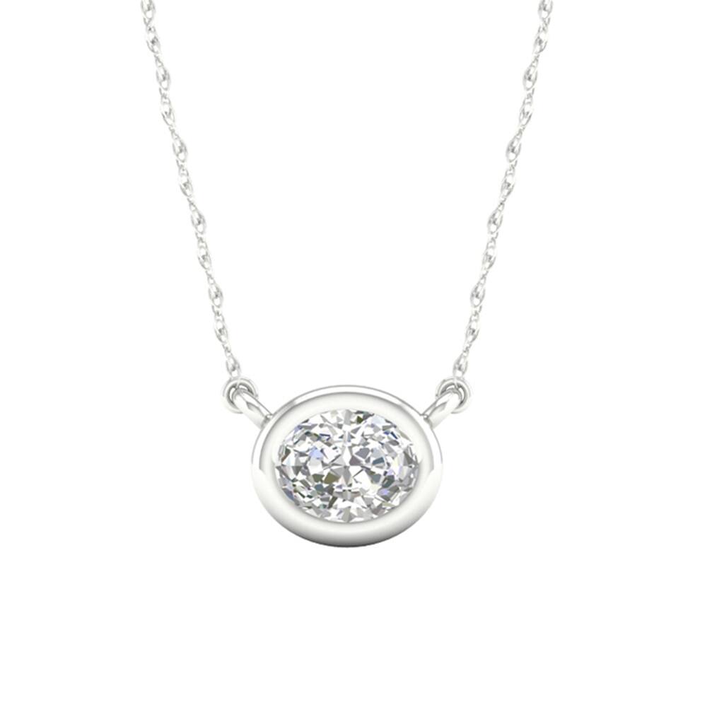 1/8ct TDW Oval Diamond Solitaire Pendant Necklace in 10k White Gold for Women