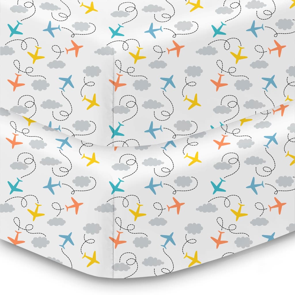 BreathableBaby Cotton Percale Fitted Sheet, For 52" x 28"/132 x 71 cm Crib & Toddler Bed Mattress, Prints (2-Pack)