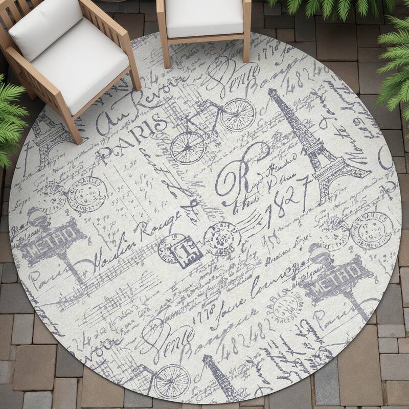 Machine Washable Indoor/Outdoor Modern Paris Chantille Rug - Ivory - 8' x 8'