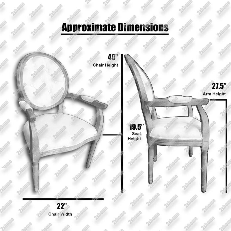 Set of 2 Cream Color Upholstered Button Tufted Back Fabric Dining Modern Arm Chair With Padded Seat Solid Wood Legs