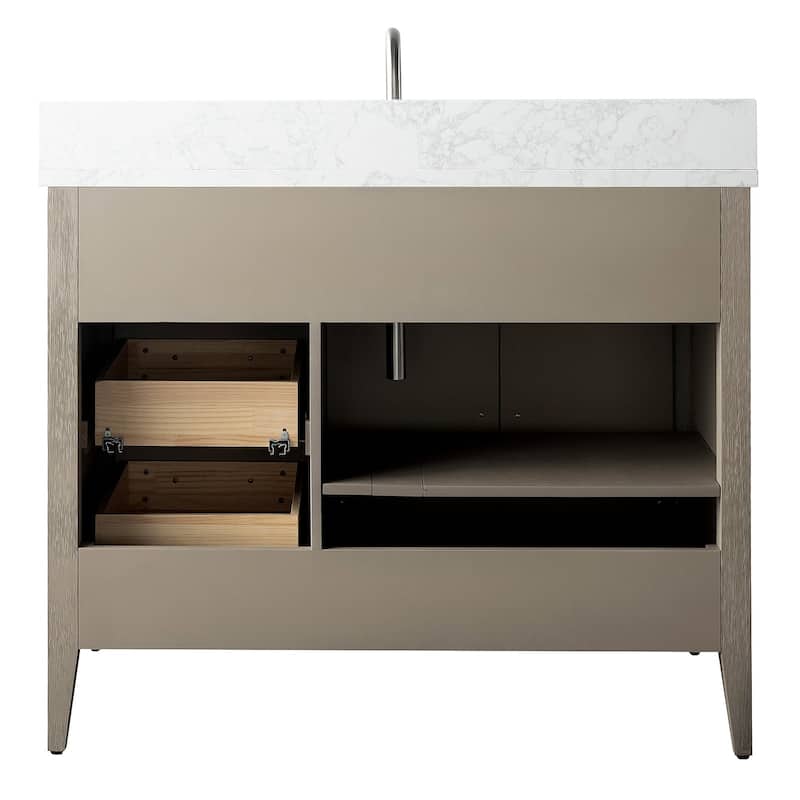 Vanity Art 42" Single Sink Bathroom Vanity Cabinet with Engineered Marble Countertop