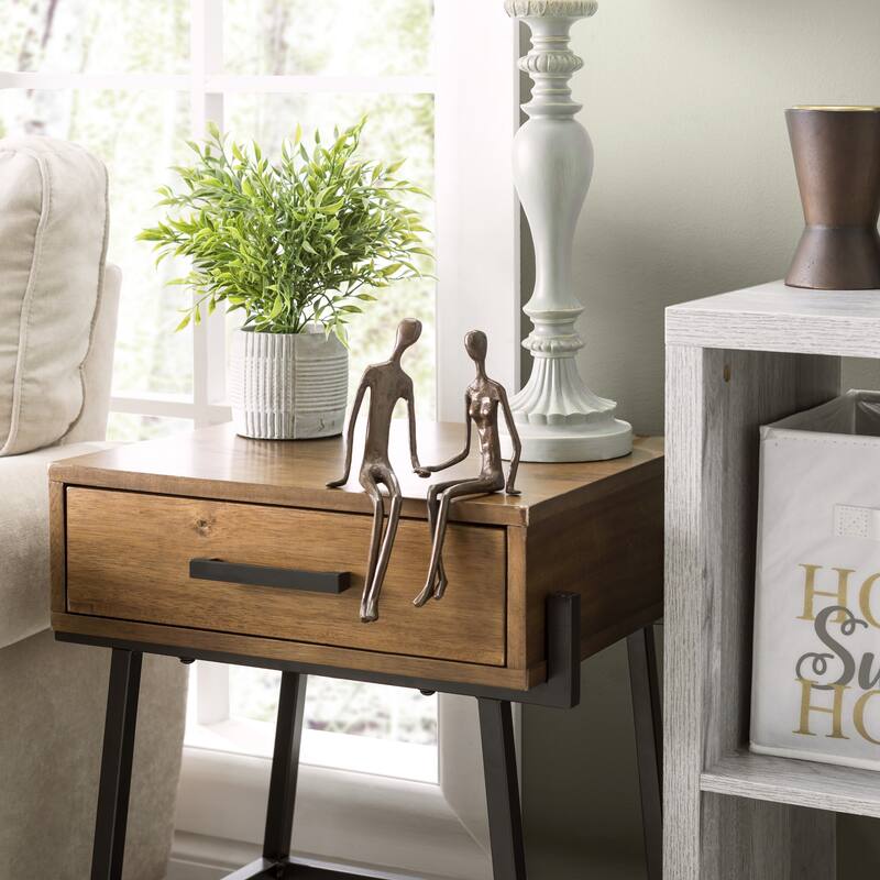 Handcrafted Sitting Couple Figurine - 9.5" - Bronze