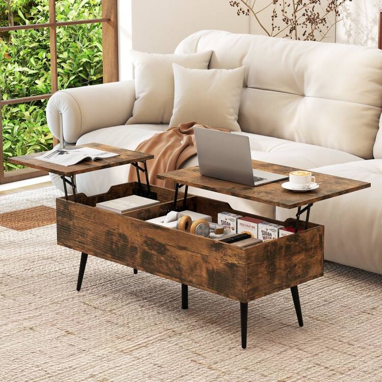 47 Inch Lift Top Coffee Table with 2 Hidden Compartments - 47" x 19" x 16.5"