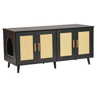 Multi-Functional Cat Litter Box Enclosure Furniture Hidden with 2 Windows and 4 Doors
