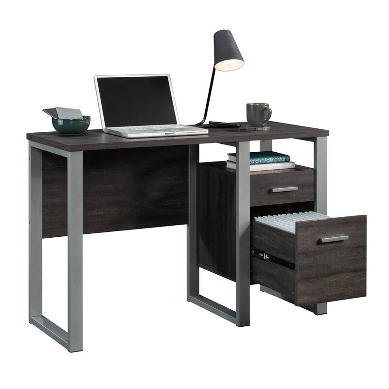 Wood Desk with Drawer and Productivity Design, Dark Brown.