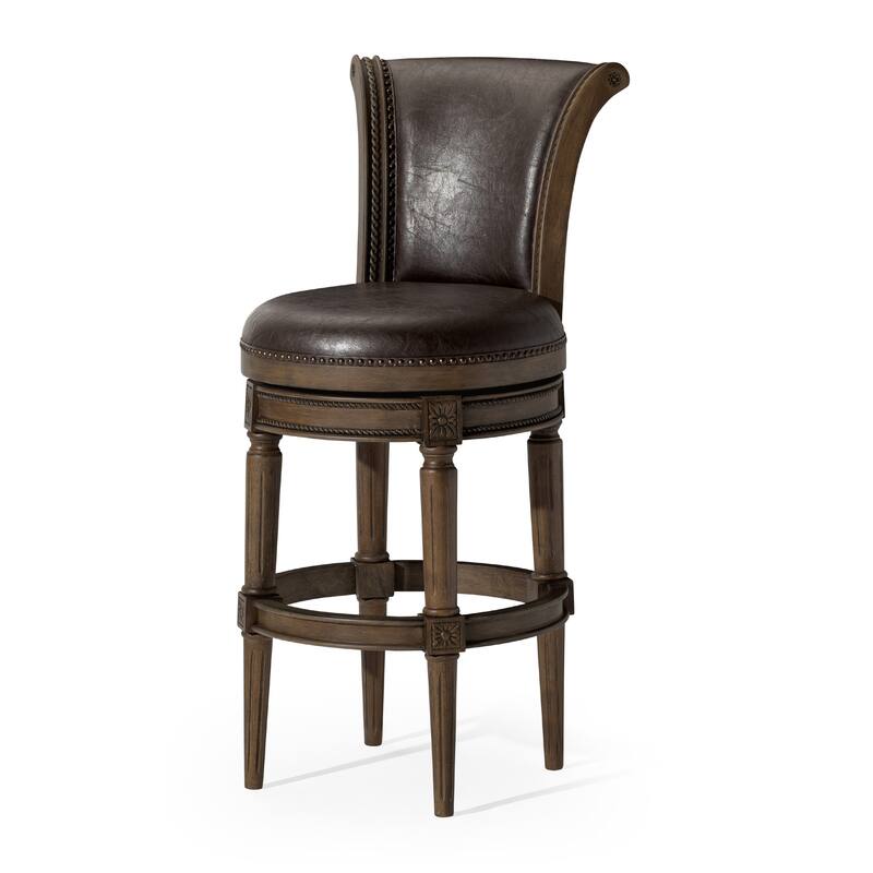 Maven Lane Pullman Swivel Kitchen Stool - Set of 4 - Walnut Vegan Leather - Bar Height