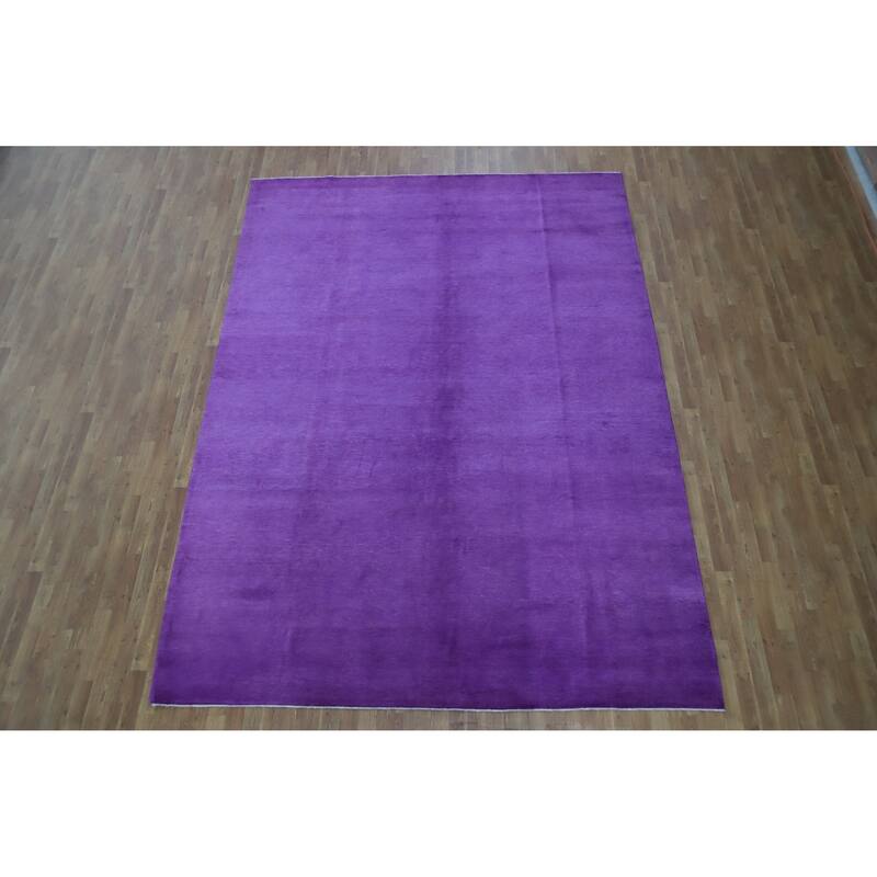 Hand Knotted Oriental 100% Wool Carpet Modern Solid Purples Gabbeh Area Rug - 12' 3'' X 8' 11''