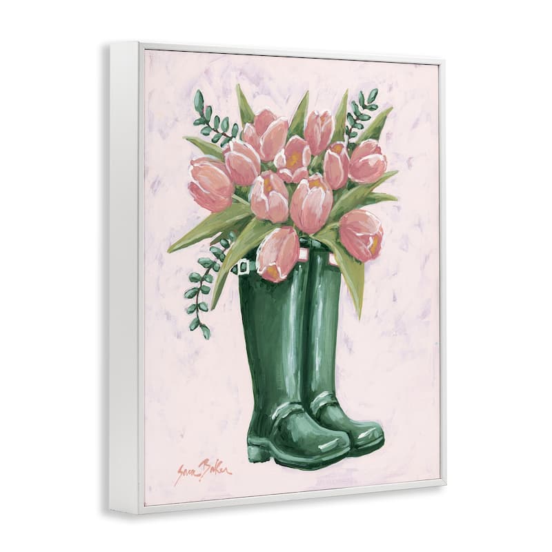 Stupell Pink Tulips in Boots Framed Giclee Art Design By Sara Baker