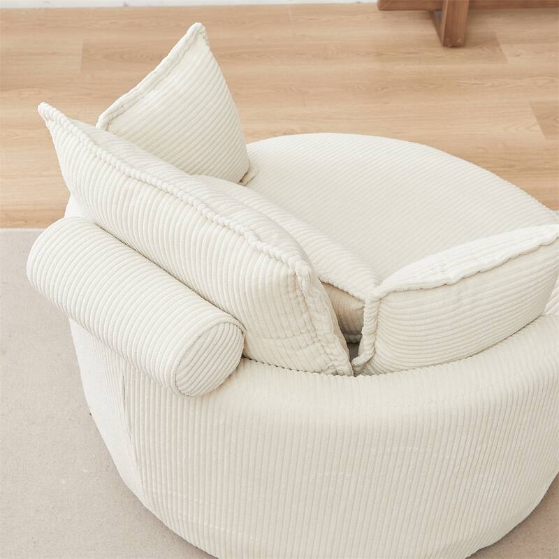 38"W Oversized Swivel Chair with Moon Storage Ottoman, 4 Pillows