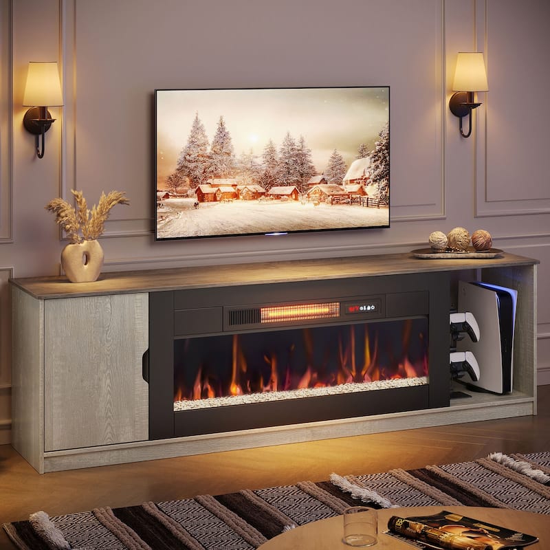 70" TV Stand with 36" Electric Fireplace, Modern Led Electirc Fireplace TV Stand fits TV up to 75 in.with Storage Cabinet