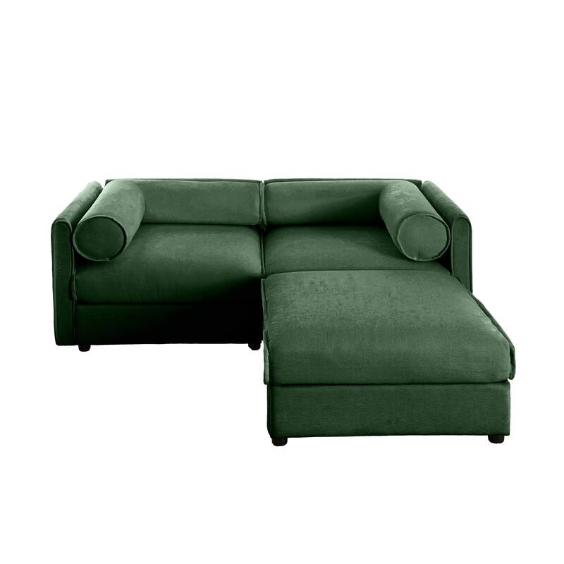 75.5" Chenille 2-Seater Sofa with Ottoman Storage & Cylindrical Backrest
