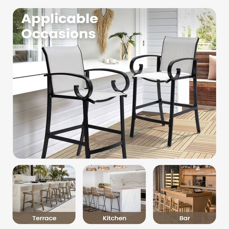 Outdoor Patio Aluminum BarStools Dining Armrest Chairs with Sunbrella Fabric