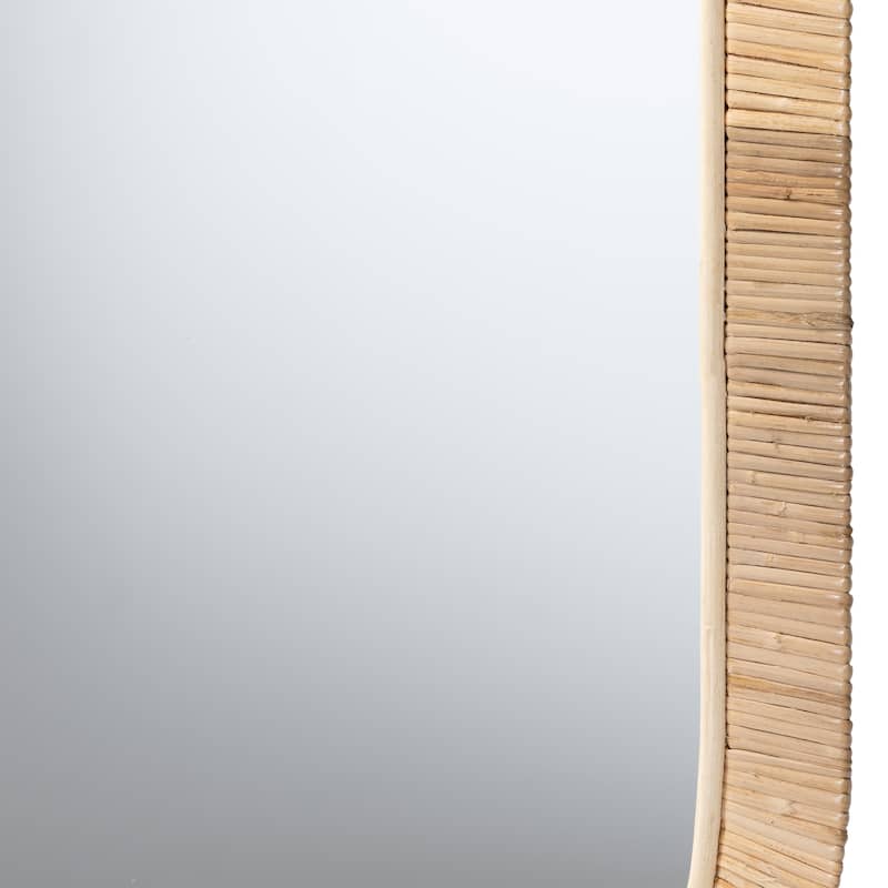 Bella Modern Bohemian Natural Brown Mahogany Wood and Natural Rattan Oval Mirror - Natural Brown