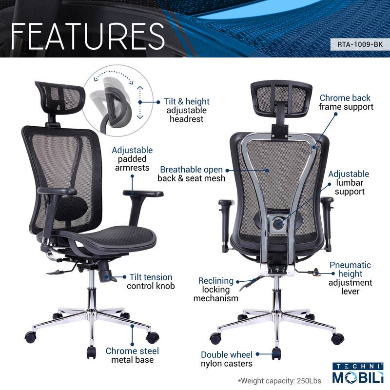 Tension Lock Mechanism High Back Executive Mesh Office Chair with