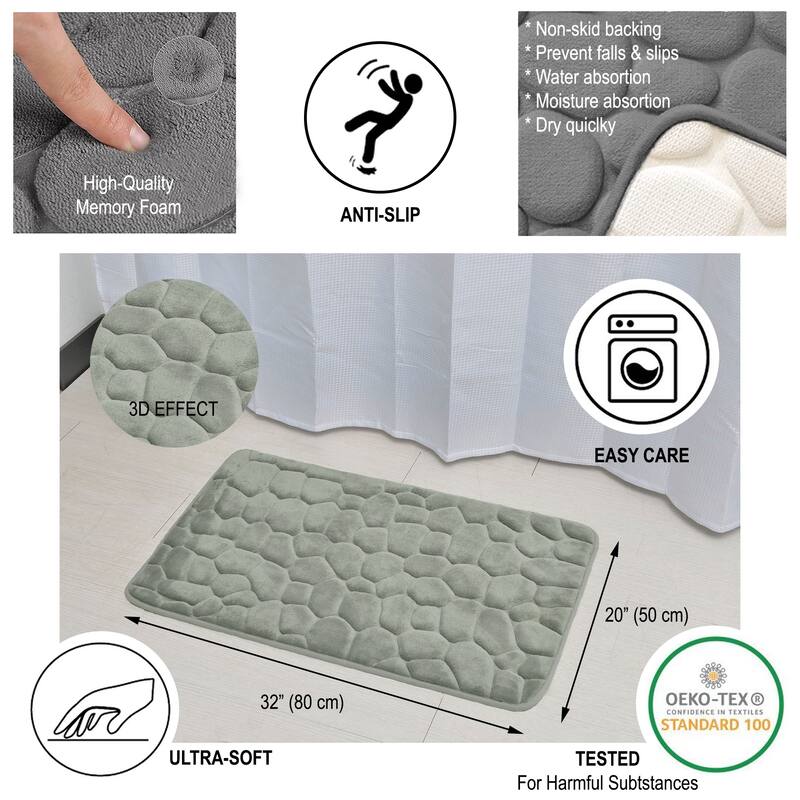 Memory Foam Bath Mat Pebble Design 32x20