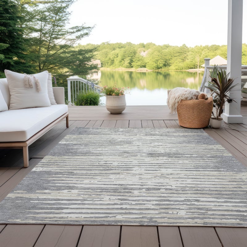 Machine Washable Indoor/ Outdoor Chantille Abstract Ombre Rug - Gray - 3' x 5'