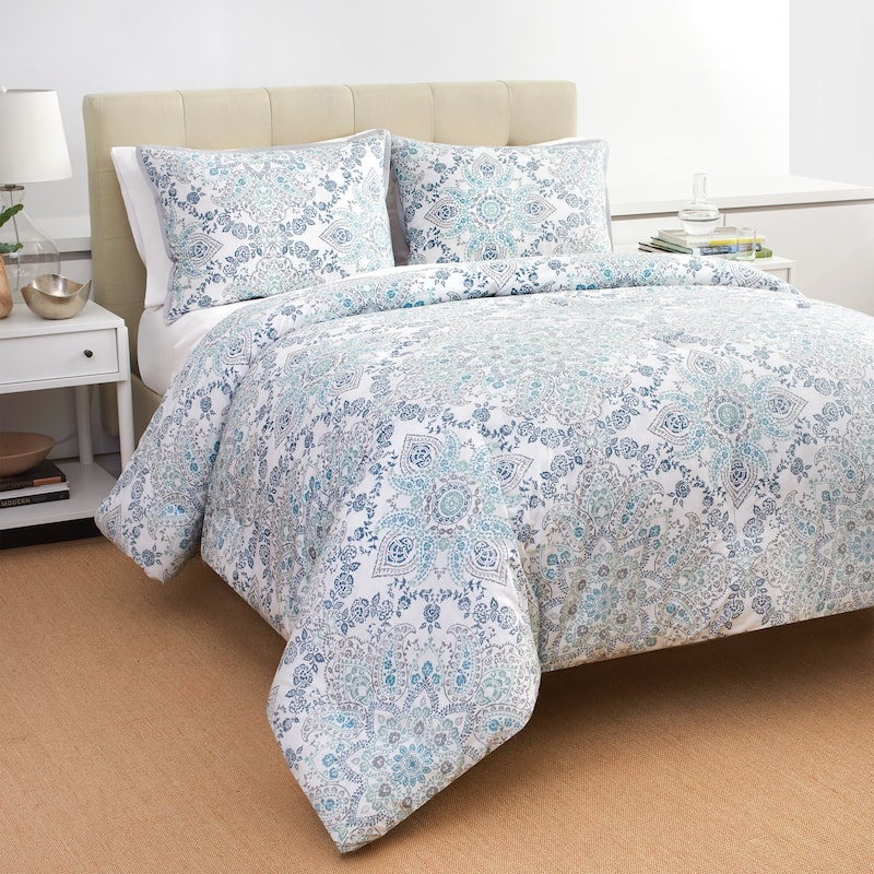 Ruhani Reversible Percale Cotton Comforter Set Blue/Aqua Blue - Heirlooms of India - Full - Queen
