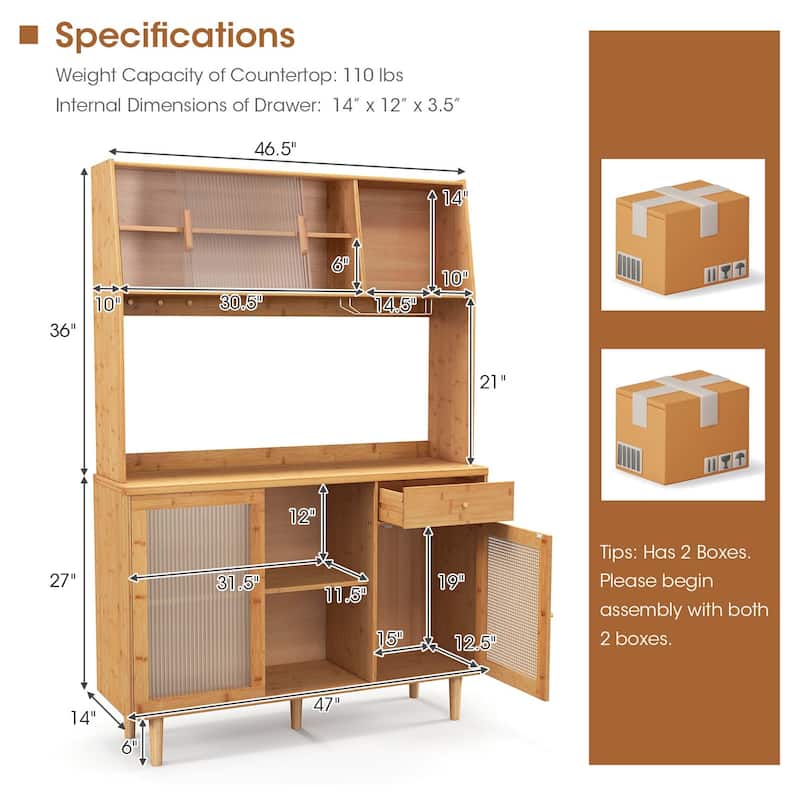 Costway Bamboo Buffet Cabinet Wine Bar Pantry Cupboard Sideboard with - See Details