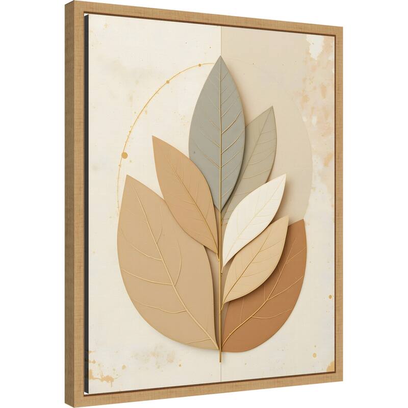 Neutral Leaves by Kintsugi99 Framed Canvas Wall Art Print