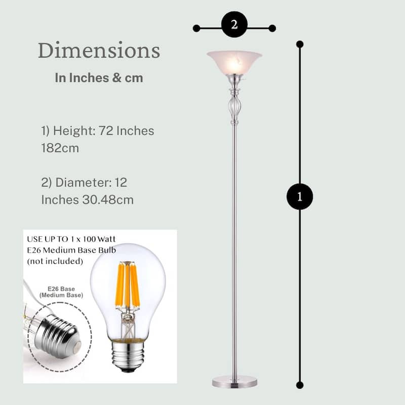 LIGHTACCENTS Floor Lamp for Living Room with Alabaster Glass Shade - Stand Up Torchiere Lamp - Durable Iron Scrollwork