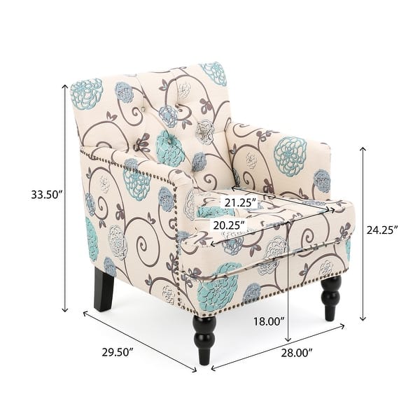 Harrison Floral Fabric Tufted Club Chair by Christopher Knight Home - 28.00" L x 29.50" W x 33.50" H