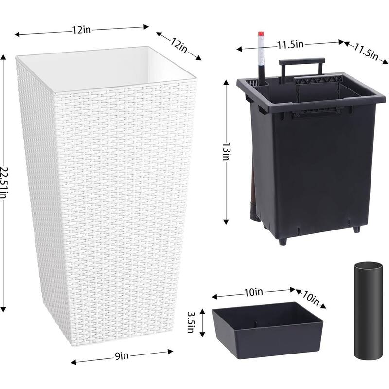 Set of 2 Garden Decor 22.5" Tall Indoor Outdoor Planters with Tray & Water Level Gauge