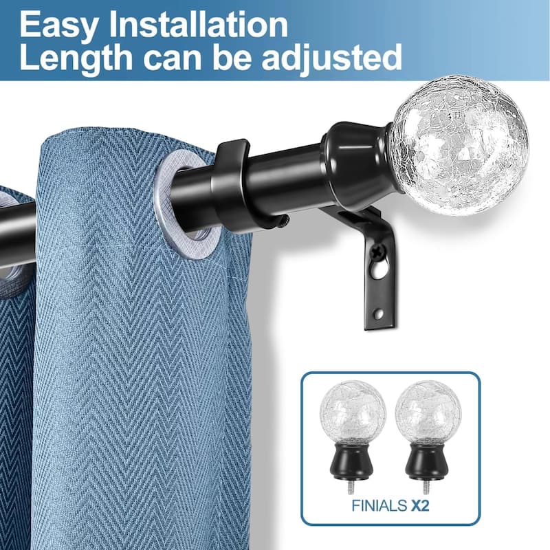 1-inch Diameter Crackle Glass Adjustable Single Drapery Curtain Rod