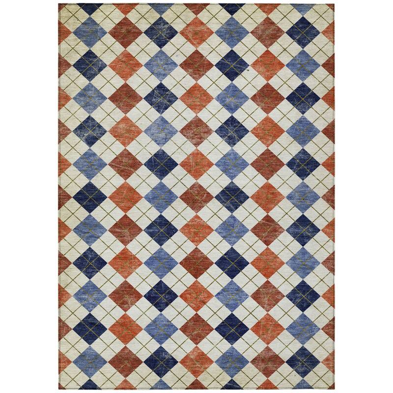 Machine Washable Indoor/ Outdoor Modern Argyle Chantille Rug
