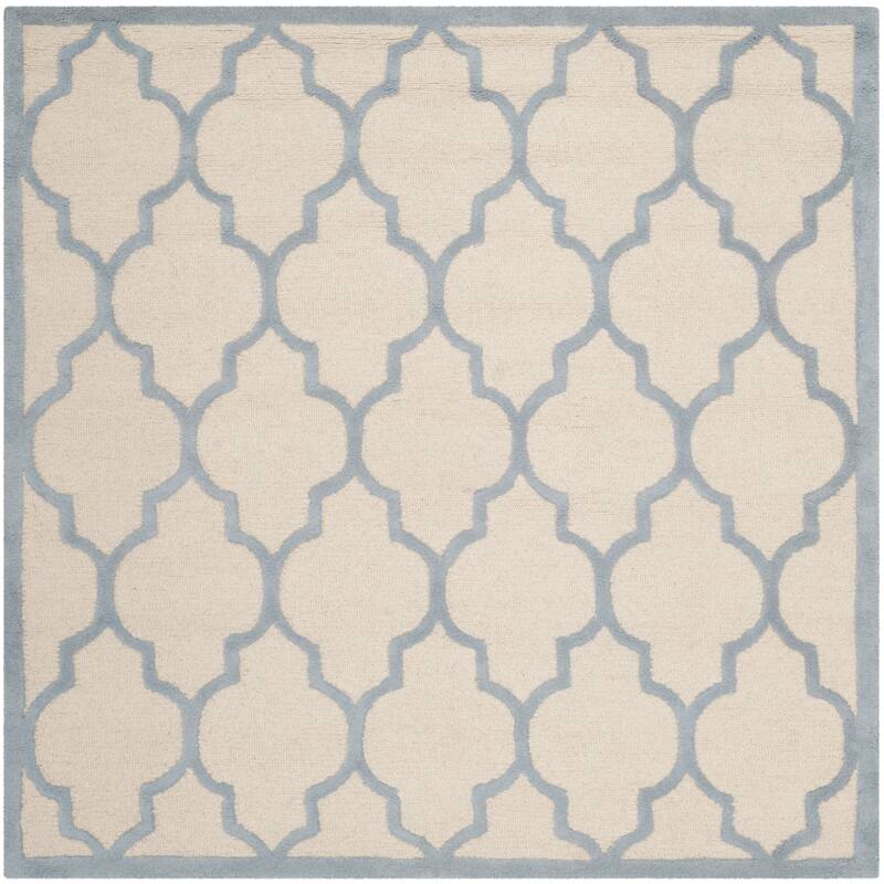 SAFAVIEH Handmade Cambridge Oddny Moroccan Trellis Wool Rug - 6' Square - Ivory/Light Blue