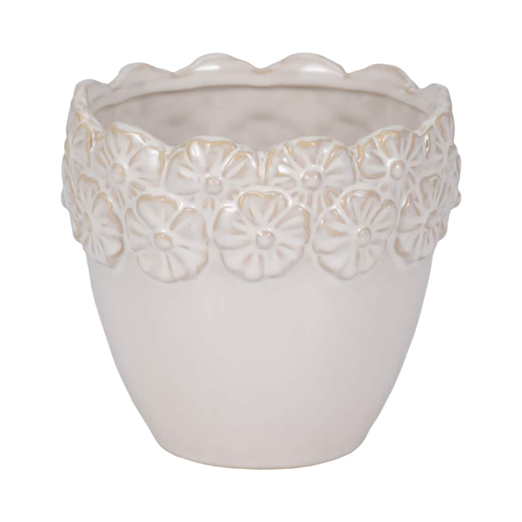 Sagebrook Home 6" Ceramic Iridescent Floral Crown Planter, Ivory