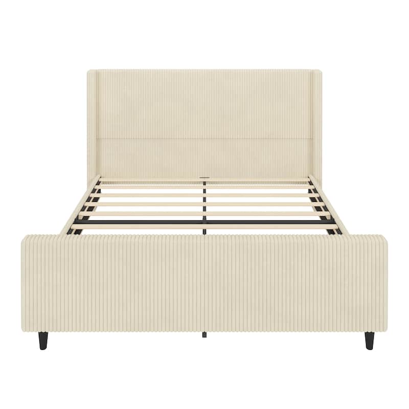Corduroy Upholstered Bed with High Headboard by Harper&Bright Designs