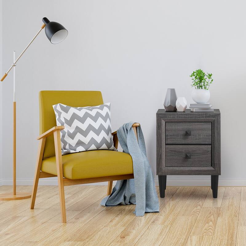 Costway Nightstand W/2 Drawers Multipurpose Retro Grey Bedside Table