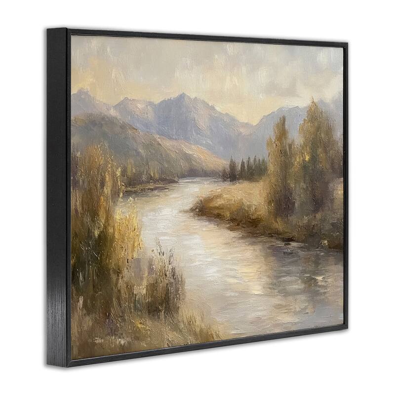 Stupell Flowing River & Distant Mountains Framed Giclee Art Design By Petal Prints Design