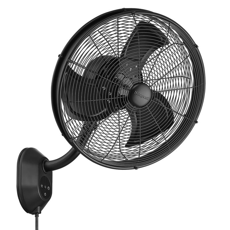 18" Honeywell Matte Black Outdoor Wet-Rated Oscillating Wall Fan with Remote, 3-Speed AC Motor - 18 Inches