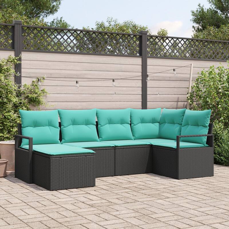 7 Piece Garden Sofa Set with Cushions - 91.3×48×27.2 - Black