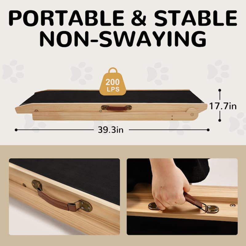 DoCred Folding Non-Slip Rubber Mat Wooden Dog Ramp For High Bed
