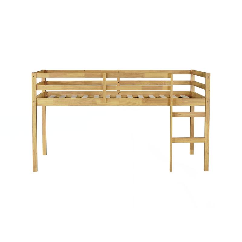 Solid Wooden, Rubber Wooden Twin Loft Bed with Ladder, Bed Platform of Strengthened Slats