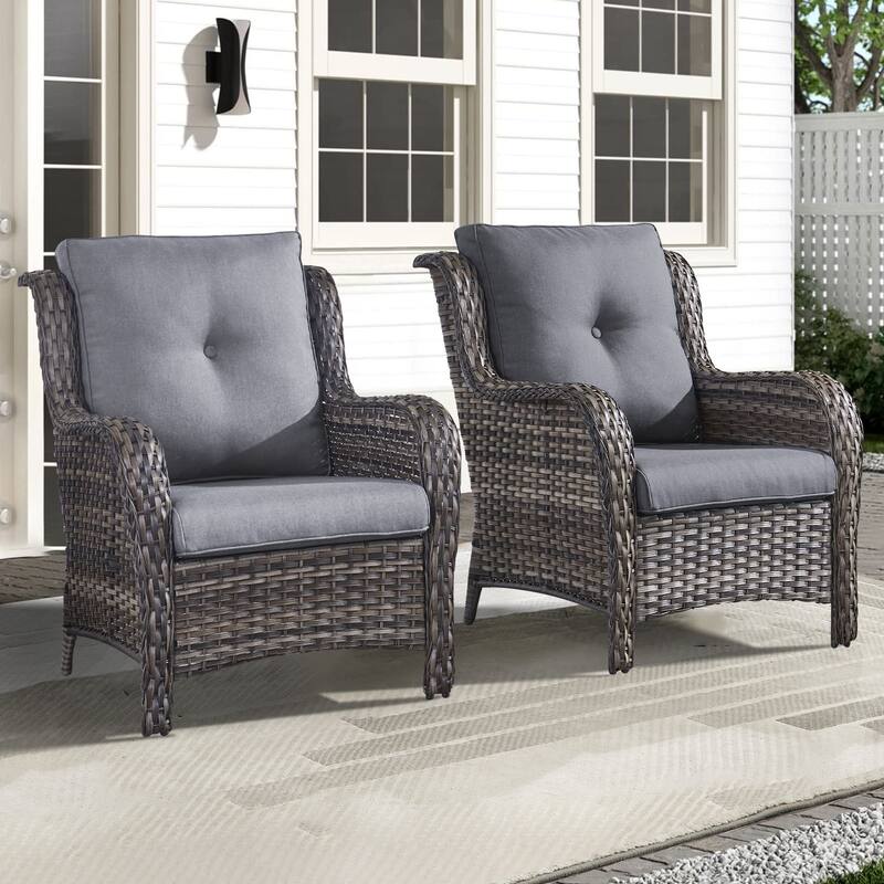 Outdoor Wicker High Back Club Chair Set of 2 - Grey - Grey