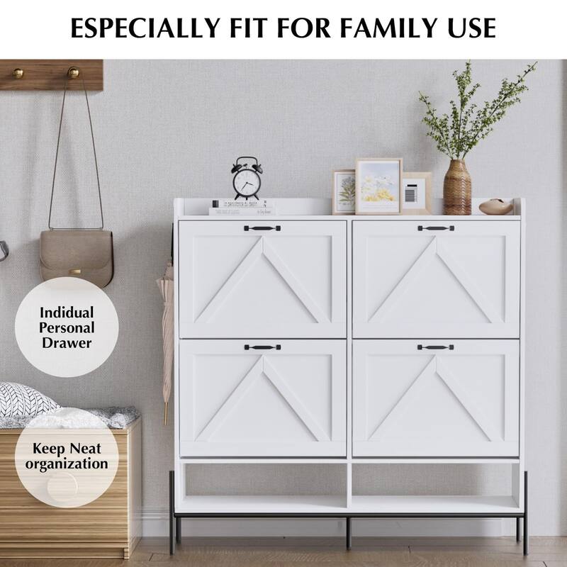 Shoe Cabinet with 4 Flip Drawer - 4 Flip Drawers