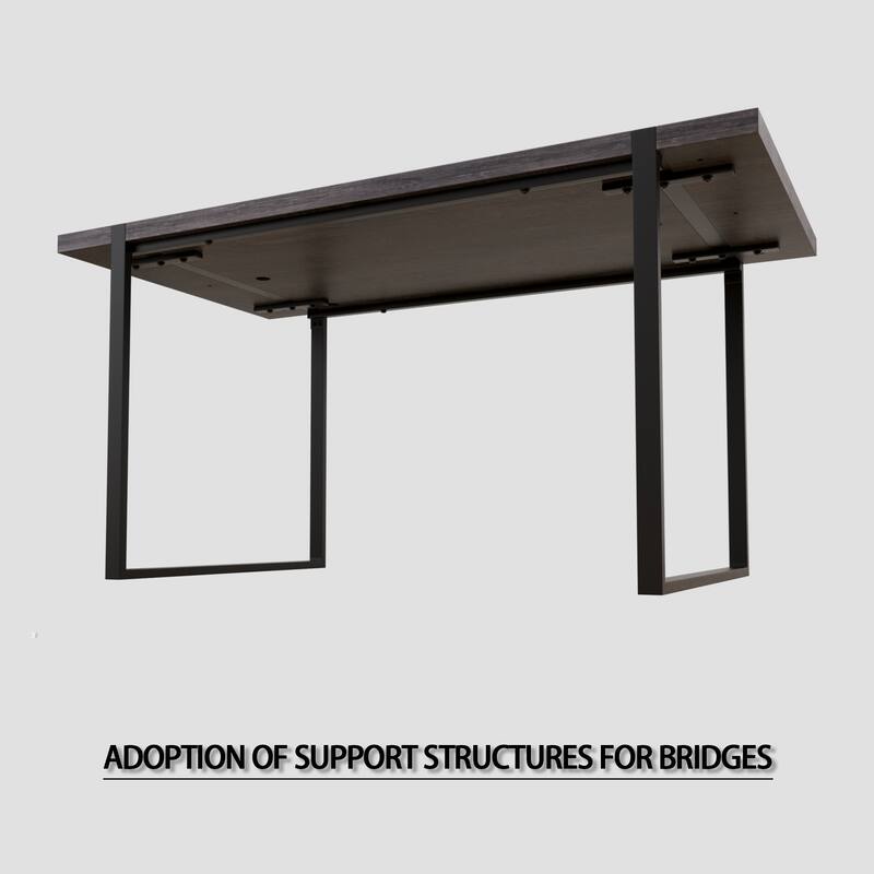 59 " dining table modern industrial rectangular, 1.5" thick engineering wood tabletop and black rectangular metal legs