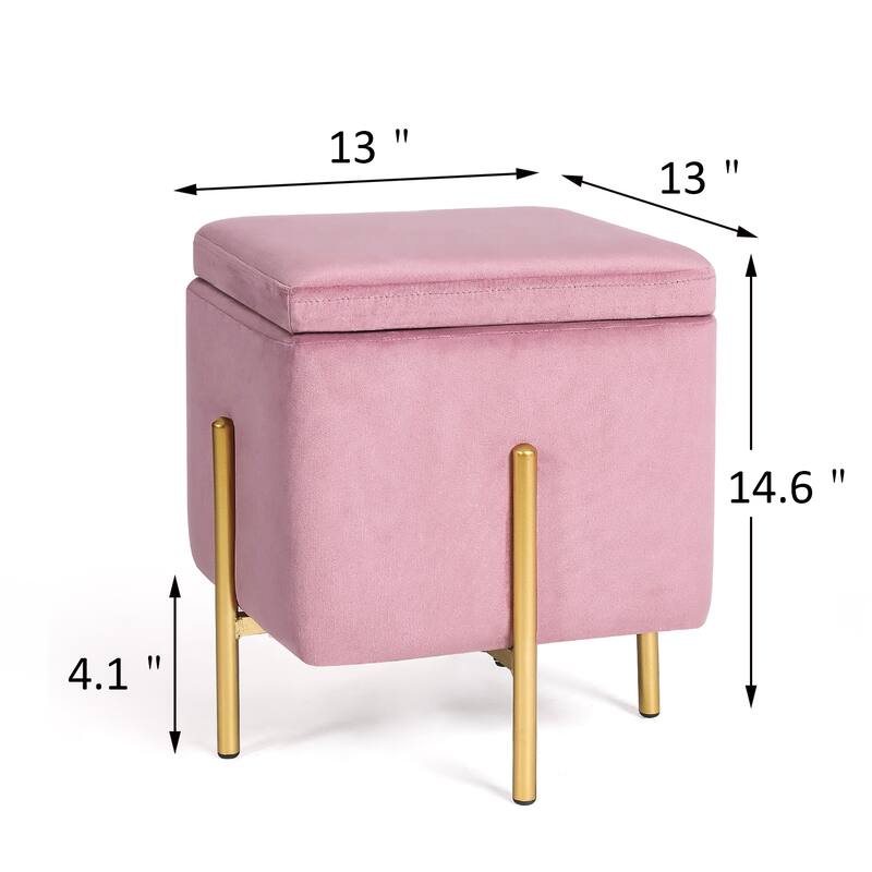Adeco Square Velvet Storage Ottoman Multi-Function Vanity Footstool