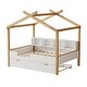 preview thumbnail 7 of 7, Full Size White House Bed with Natural Wood Frame, Twin Trundle, and Bookshelf Storage
