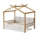 preview thumbnail 6 of 10, White Full Size Wooden House Bed with Storage Bookshelf Original Wood Colored Frame with Twin Trundle for Children or Guest Room