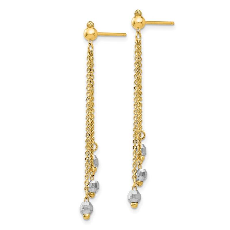 Curata 14K Two-Tone Gold Three-Strand Diamond-cut Bead Drop Earrings (3mmx43mm) - Orange