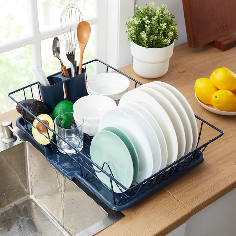 Sweet Home Collection 3-Piece Kitchen Sink Dish Drainer Set - Navy