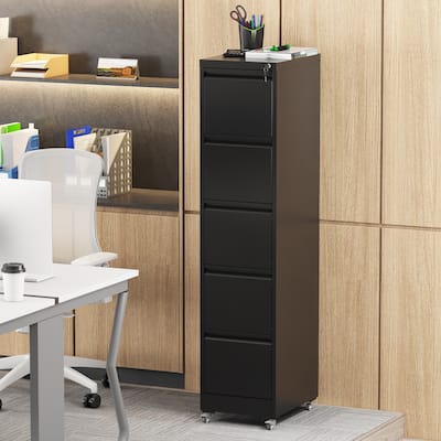 GDFStudio - Kendrick 5-Drawer Locking Vertical File Cabinet with Wheels, Heavy-Duty Steel Storage