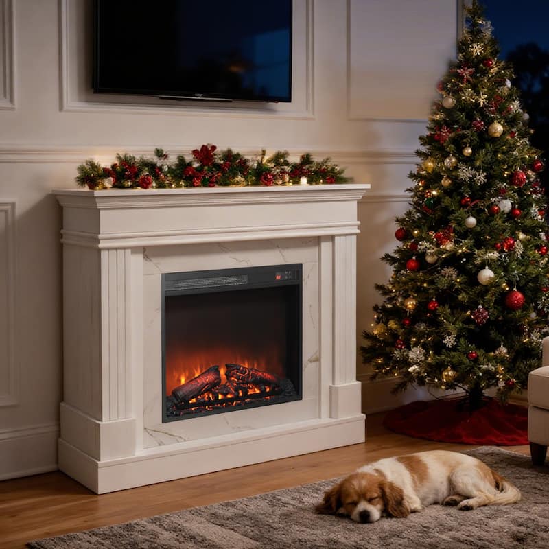 44" Electric Fireplace with Mantel,23" Fireplace Insert Heater, Realistic Log and Flame Effect, Remote Control, Timer